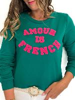 Pull "Amour is French" (vert/Fuchsia)