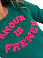 Pull "Amour is French" (vert/Fuchsia)