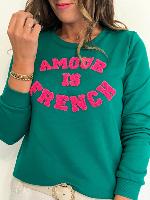 Pull "Amour is French" (vert/Fuchsia)