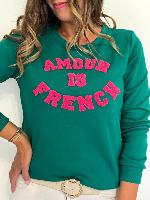 Pull "Amour is French" (vert/Fuchsia)